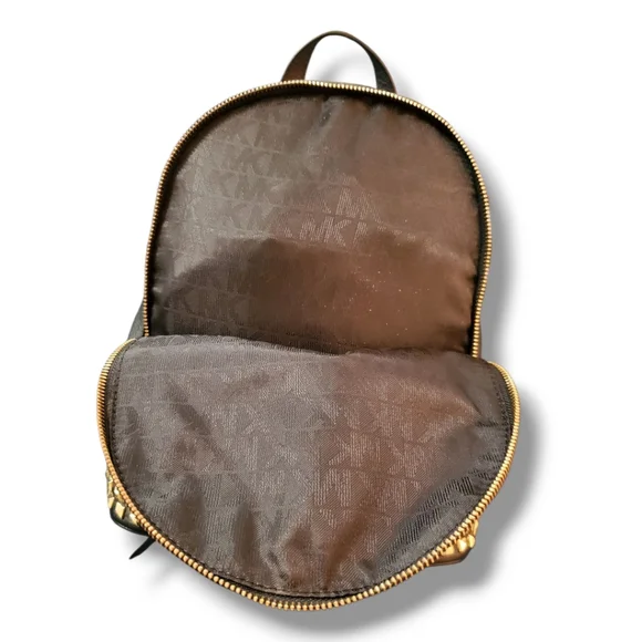 MICHAEL KORS Rhea Medium Black Studded Pebbled Leather Gold Details Backpack - Picture 15 of 17